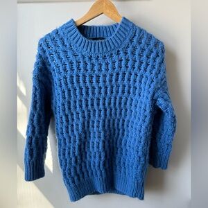 DEREK LAM Chunky Cable Knit Alpaca Wool Sweater Comfy Cozy Soft Blue Textured S